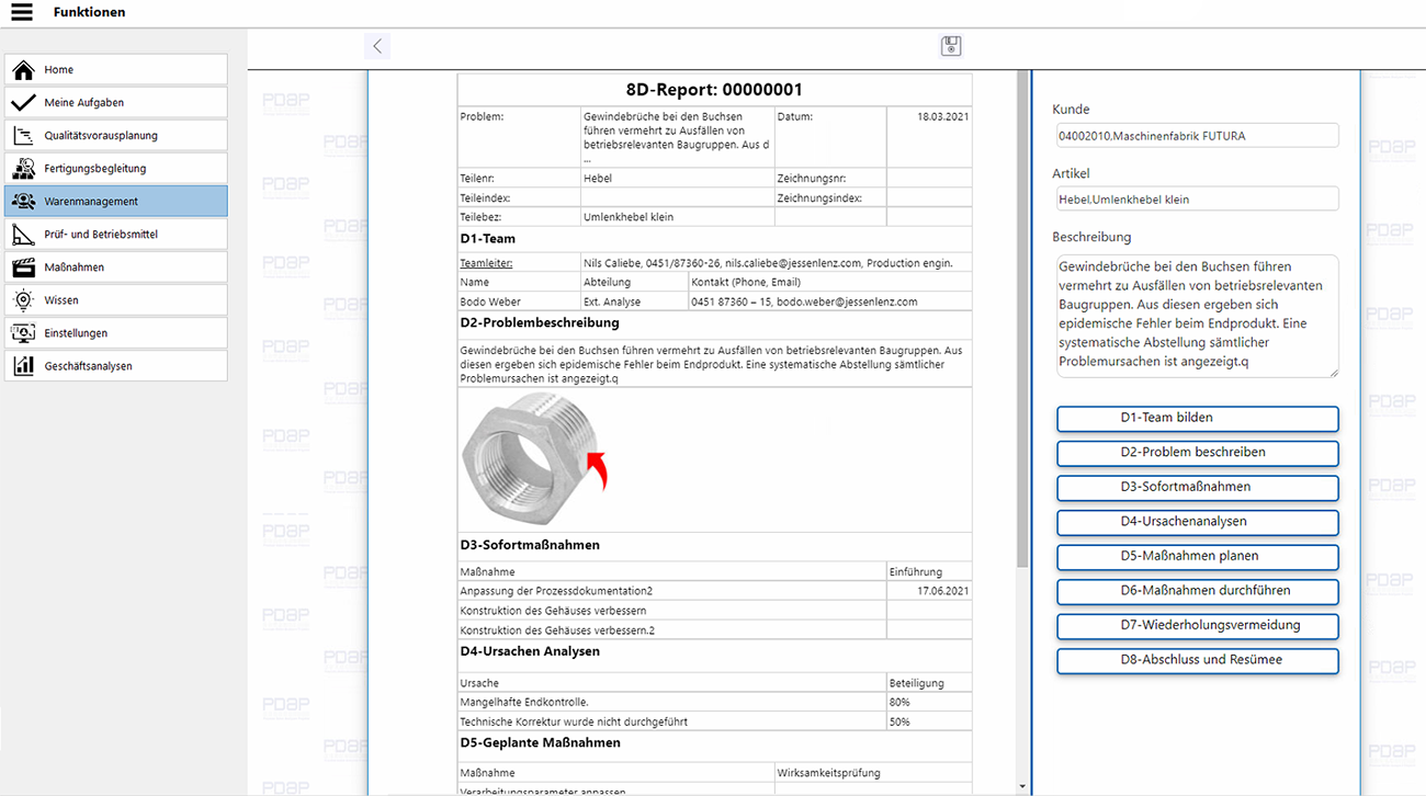 Warenmanagement: Aufnahme eines dynamischen 8D-Reports zur Workflow-Steuerung